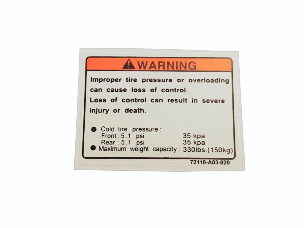 Warning Sticker, Tire Pressure